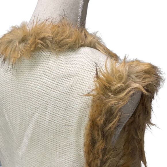 Vintage Currants Cream Knit Vest Sweater Brown Faux Fur Trim Size Large - Picture 4 of 9